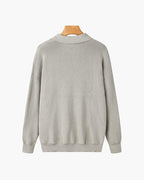 Men's ribbed half-zip sweater with pointed collar in grey and black options