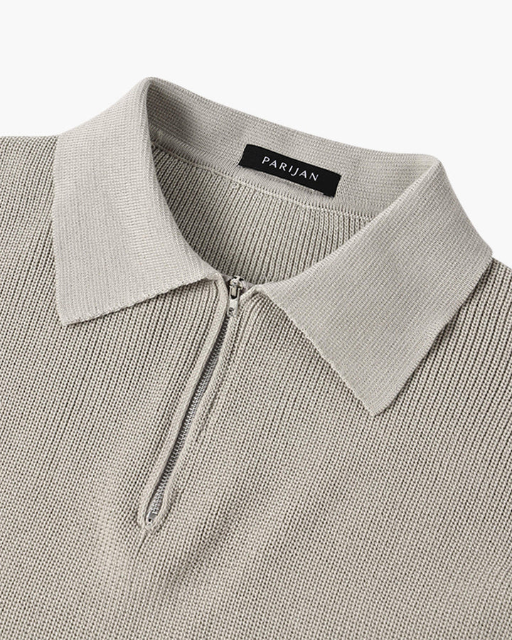 Men's ribbed half-zip sweater with pointed collar in grey and black options
