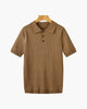 Men's ribbed knit polo shirt with short sleeves and button placket