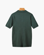 Men's ribbed knit polo shirt with short sleeves and button placket