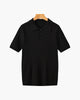 Men's ribbed knit polo shirt with short sleeves and button placket