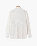 Half-zip ribbed sweater with mock neck and long sleeves