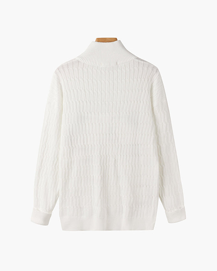 Half-zip ribbed sweater with mock neck and long sleeves