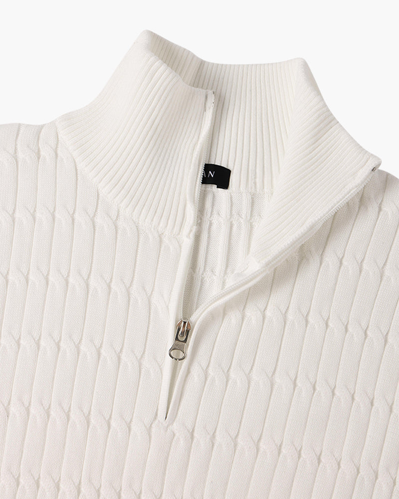 Half-zip ribbed sweater with mock neck and long sleeves