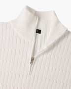 Half-zip ribbed sweater with mock neck and long sleeves
