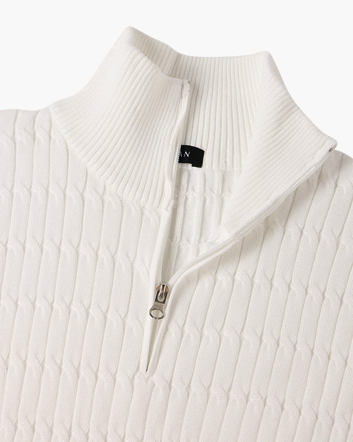 Half-zip ribbed sweater with mock neck and long sleeves