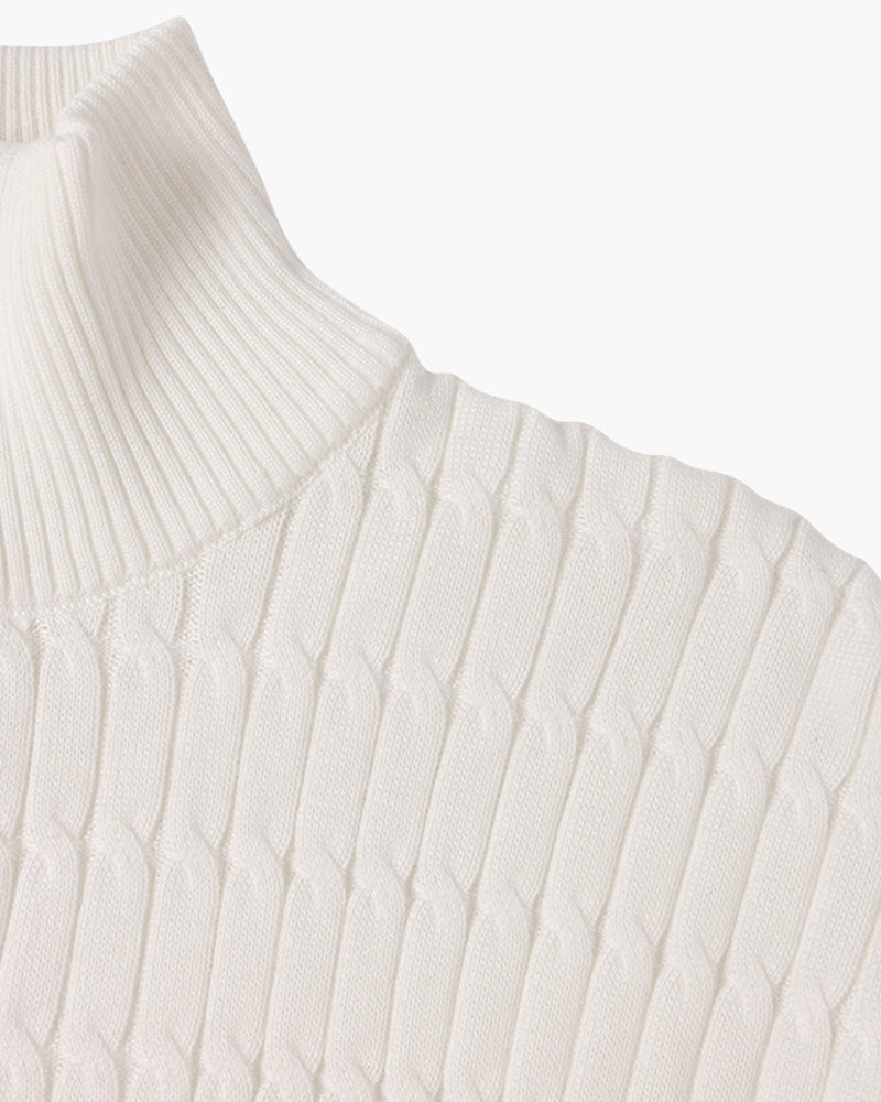 Half-zip ribbed sweater with mock neck and long sleeves