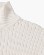 Half-zip ribbed sweater with mock neck and long sleeves