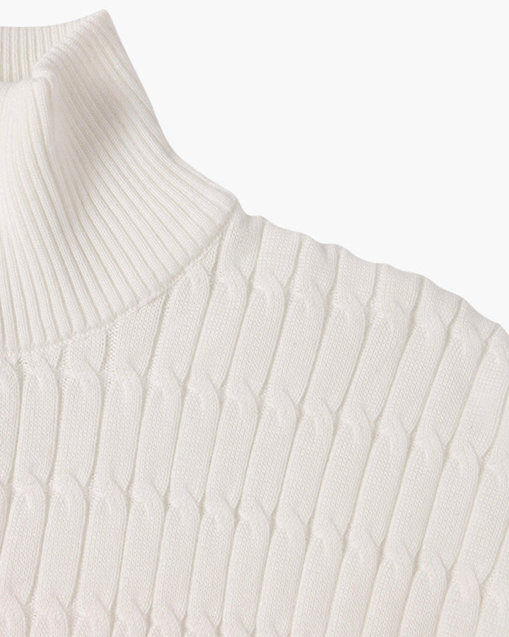 Half-zip ribbed sweater with mock neck and long sleeves