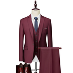 Men's three-piece suit with notch-lapel jacket, buttoned waistcoat and matching trousers