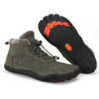 Winter barefoot ankle shoes with fur-look collar and textured tread
