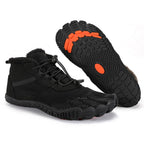Winter barefoot ankle shoes with fur-look collar and textured tread