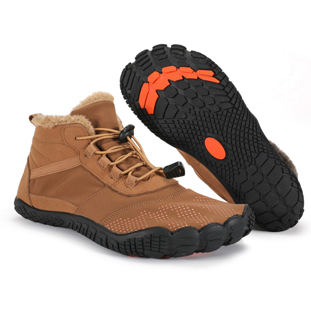 Winter barefoot ankle shoes with fur-look collar and textured tread