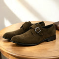 Men's monk strap loafers with buckle fastening, almond toes and low heels