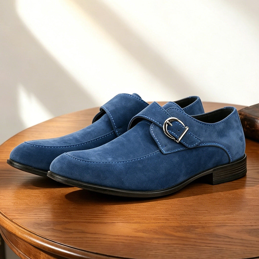 Men's monk strap loafers with buckle fastening, almond toes and low heels