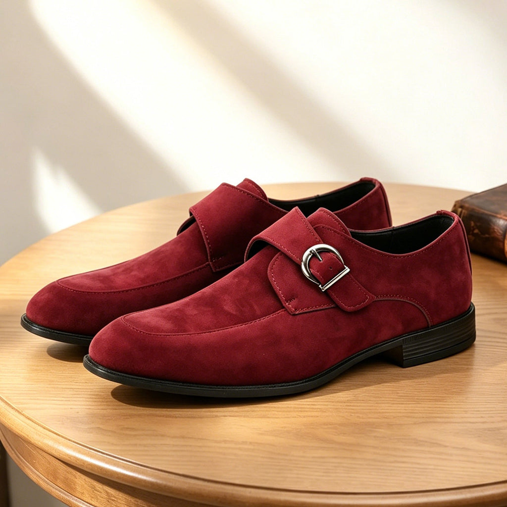 Men's monk strap loafers with buckle fastening, almond toes and low heels
