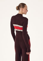 Women's ribbed knit jacket with striped chest and zip front