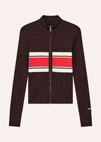 Women's ribbed knit jacket with striped chest and zip front