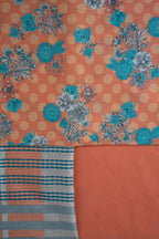 Peach floral shirt trouser and dupatta set with striped border detail