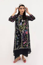 Women's floral shirt and cropped culotte set with decorative trims