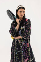 Women's floral shirt and cropped culotte set with decorative trims
