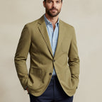 Men's blazer-style jacket with lapel collar and patch pockets