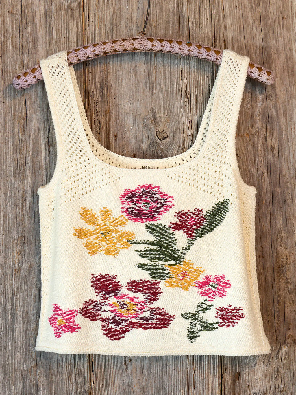 Women's ivory sleeveless floral intarsia sweater tank