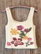 Women's ivory sleeveless floral intarsia sweater tank