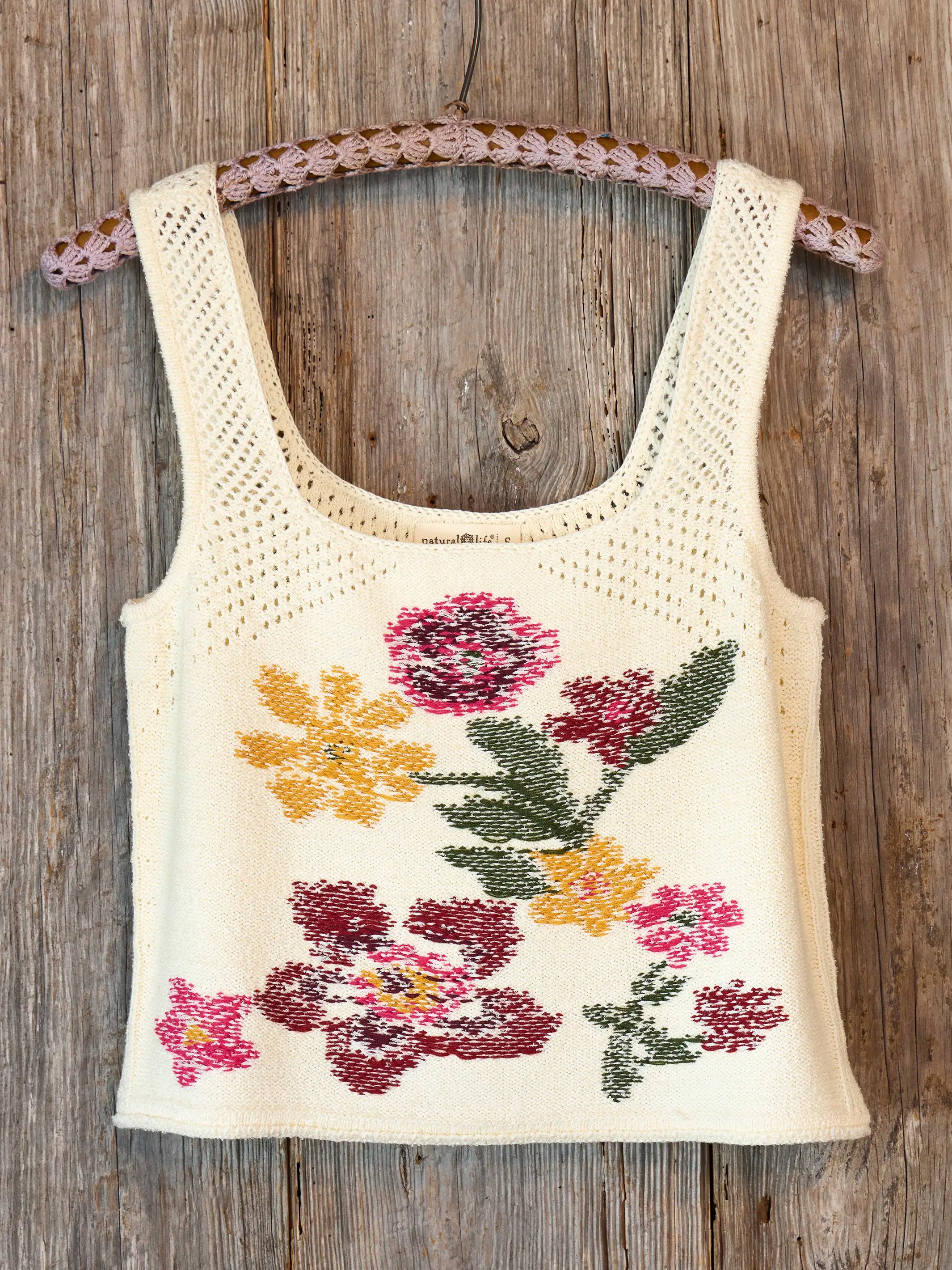 Women's ivory sleeveless floral intarsia sweater tank