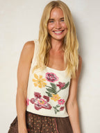 Women's ivory sleeveless floral intarsia sweater tank