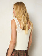 Women's ivory sleeveless floral intarsia sweater tank