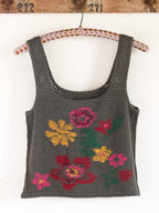Women's dark gray floral intarsia sweater tank