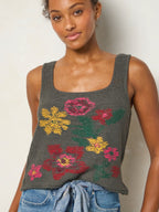 Women's dark gray floral intarsia sweater tank