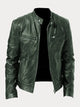 Men's solid biker jacket with stand collar, front zip and zipped pockets