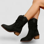 Women's slouch mid-calf boots with pointed toes and block heels