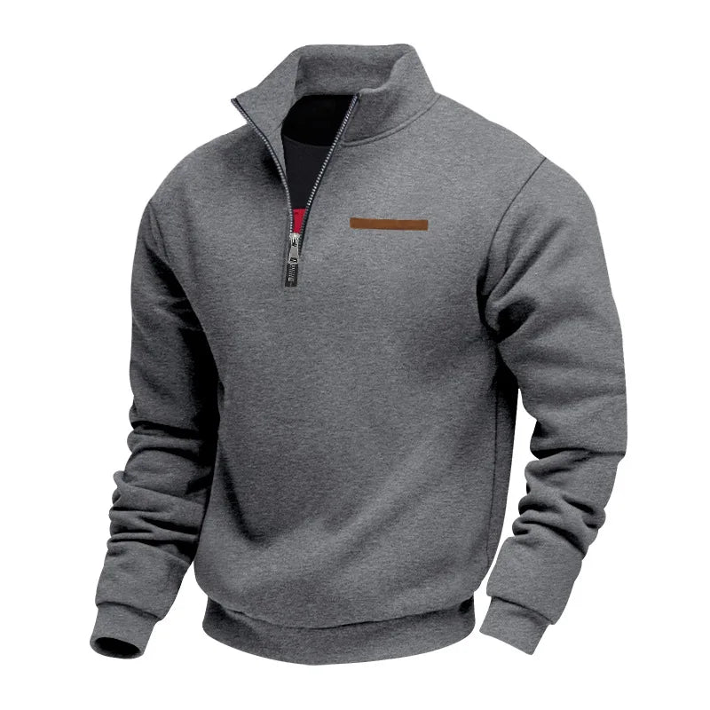 Men's quarter-zip fleece sweatshirt with mock neck and long sleeves