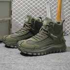 Men's high-top running shoes with lace-up fronts and lugged soles