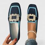 Women's square-toe loafers with embellished buckle detail
