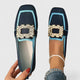 Women's square-toe loafers with embellished buckle detail