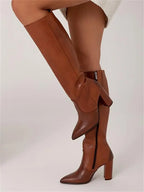 Women's knee-high pointed toe heeled boots