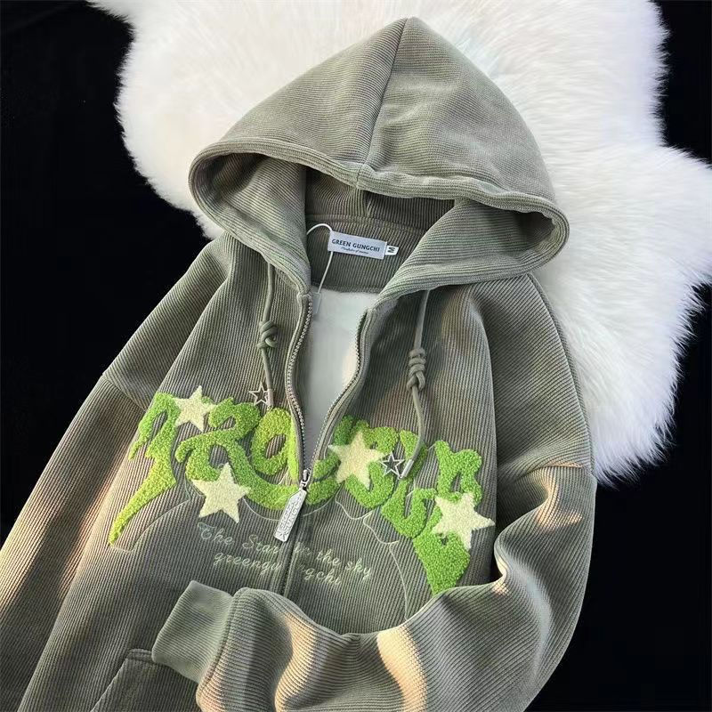 Men's Embroidered Graphic Zip-Up Hoodie