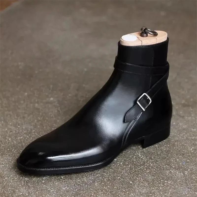 Men's ankle boots with square toe and buckle strap
