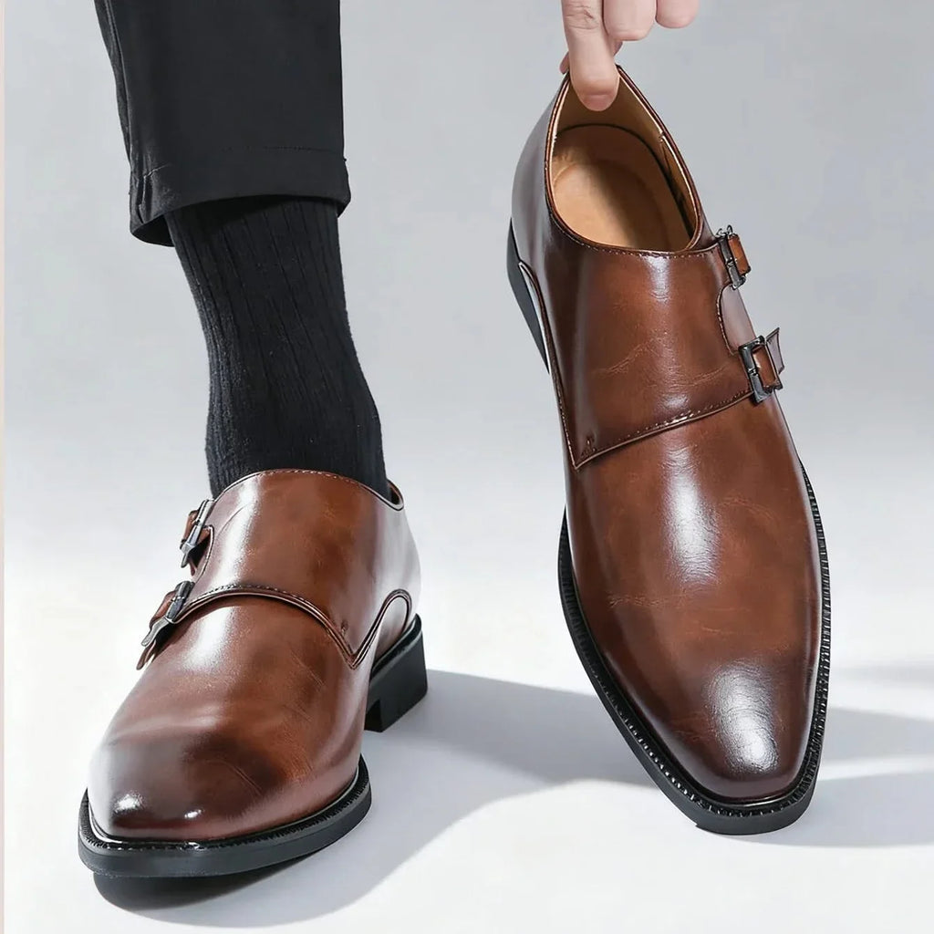 Men's double monk strap loafers with buckle fastenings