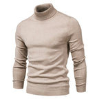 Men's long-sleeve turtleneck sweater with ribbed collar, cuffs and hem