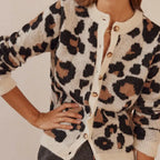Women's leopard pattern cardigan with long sleeves and button front