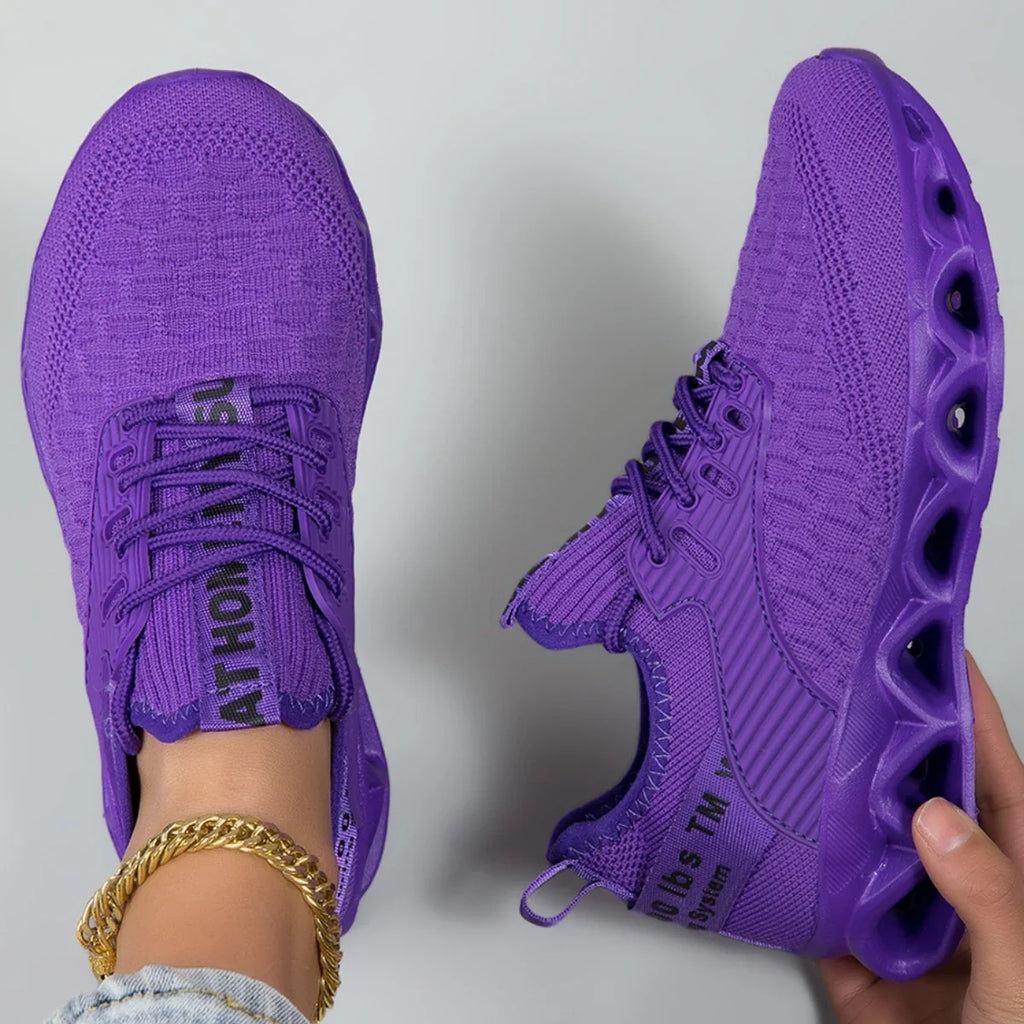 Women's textured knit lace-up sneakers with sculpted sole