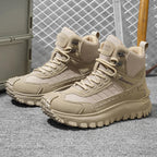 Men's high-top running shoes with lace-up fronts and lugged soles