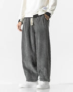 Men's wide-leg ribbed corduroy trousers with drawstring waist