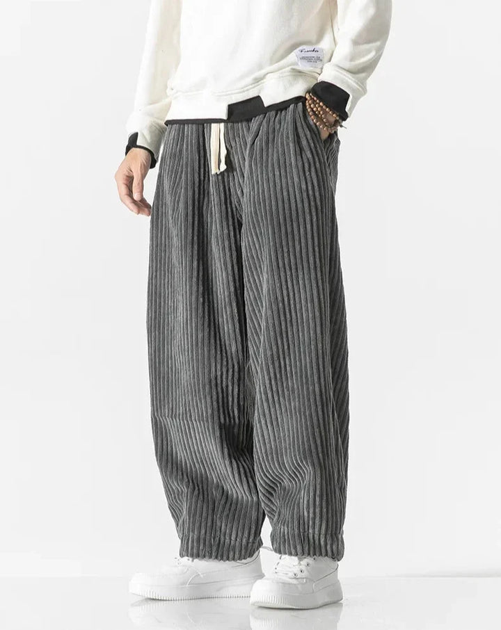 Men's wide-leg ribbed corduroy trousers with drawstring waist
