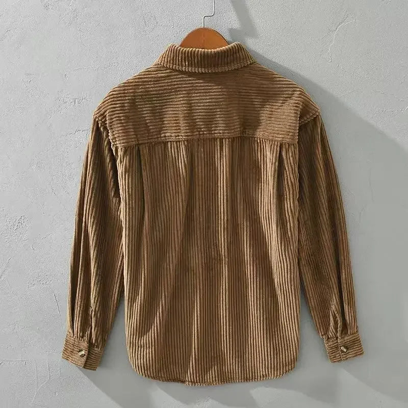 Men's long-sleeved corduroy shirt with button front and two chest pockets